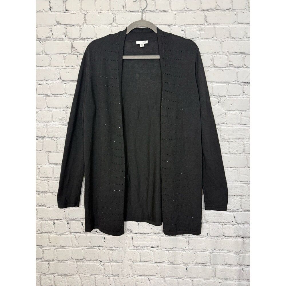 J Jill Black Embellished Open Front Cardigan Sweater Women S Petite Wool Blend